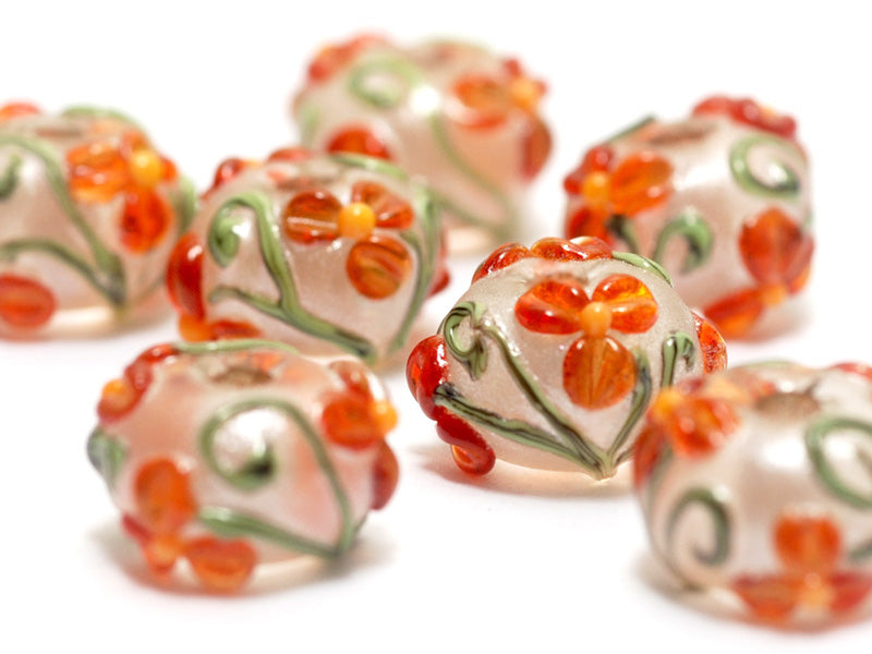 10705901 - Seven Vermilion Flower Rondelle Beads