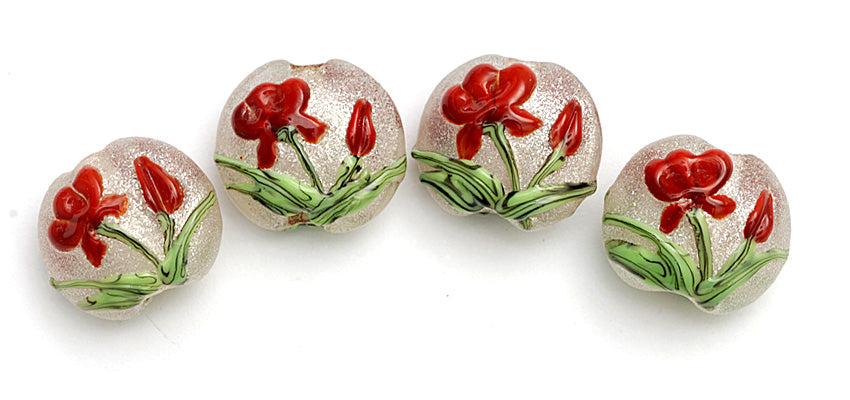 10706112 - Four Crimson Flower Lentil Bead