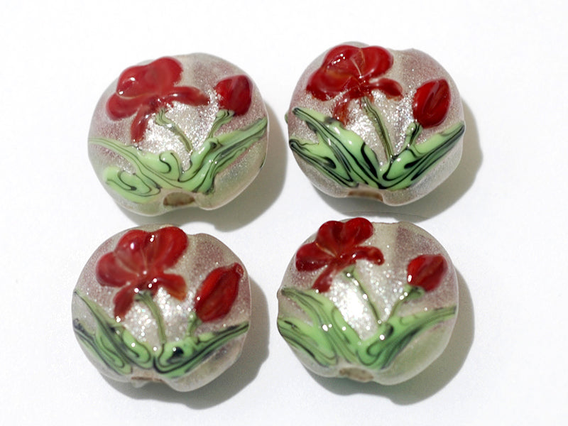 10706112 - Four Crimson Flower Lentil Bead