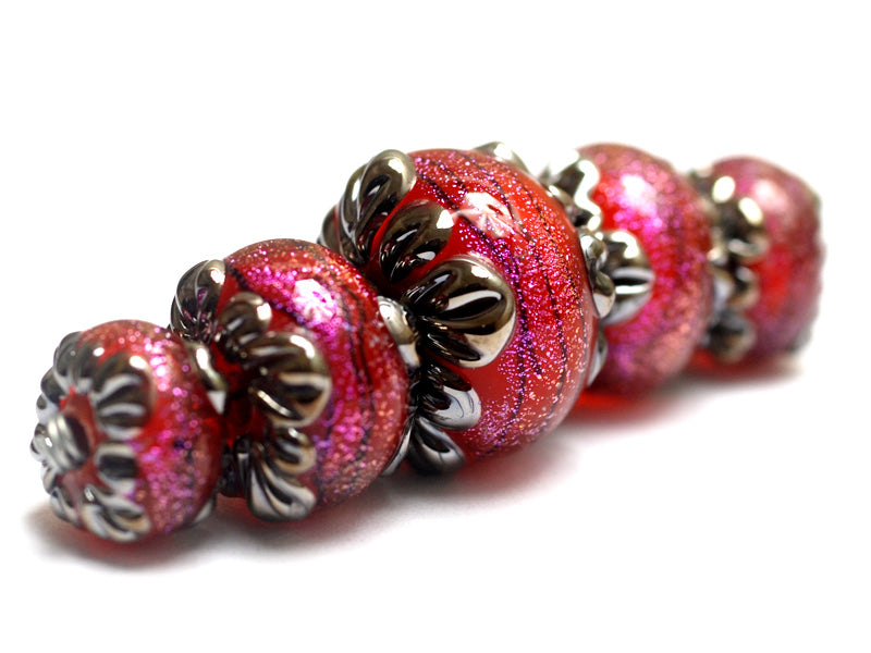 10706711 - Five Passion Pink Shimmer Graduated Rondelle Beads