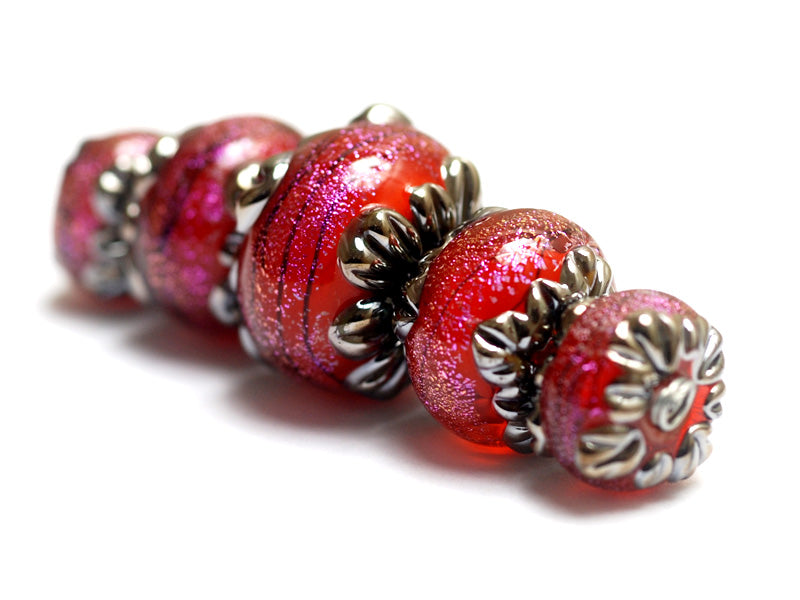 10706711 - Five Passion Pink Shimmer Graduated Rondelle Beads