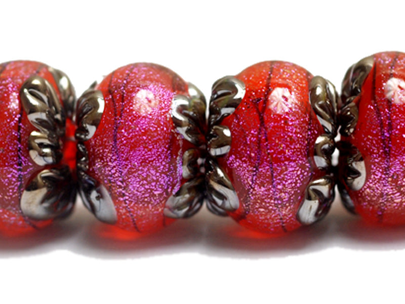 10706721 - Six Passion Pink Shimmer Rondelle Beads
