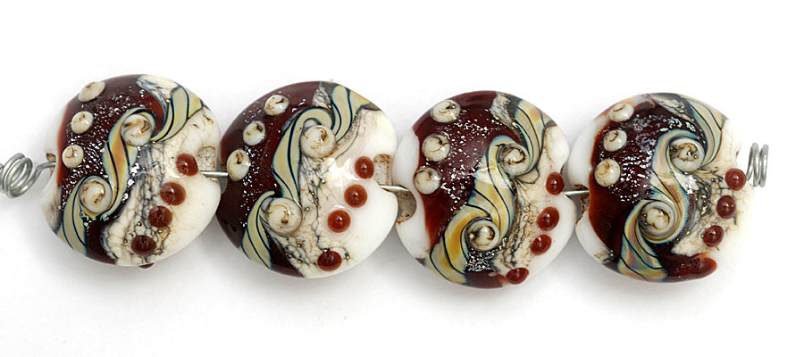 10902812 - Four Dark Cherry Stardust Lentil Beads