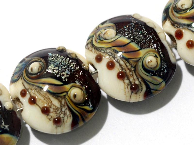 10902812 - Four Dark Cherry Stardust Lentil Beads