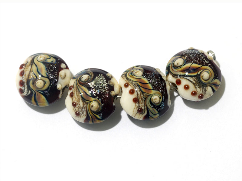 10902812 - Four Dark Cherry Stardust Lentil Beads