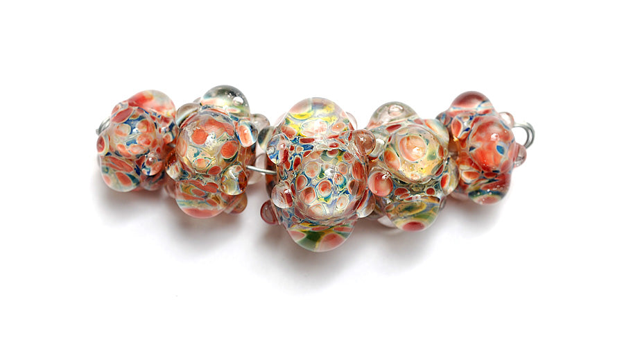 11005711 - Five Graduated OrangeRed & Green Rondelle Beads