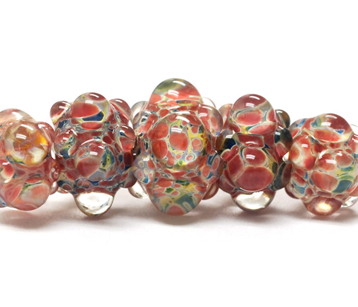11005711 - Five Graduated OrangeRed & Green Rondelle Beads