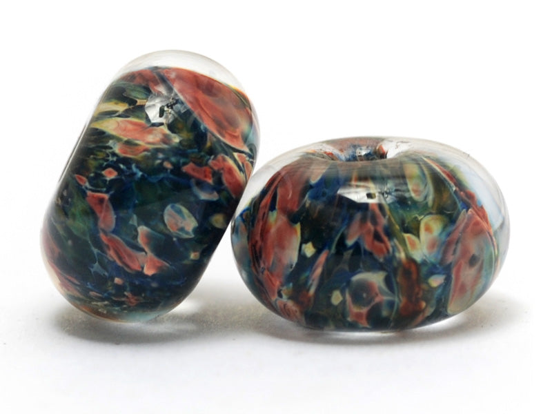 11006621 - Six Multi-color w/Blue & Orange Rondelle Beads
