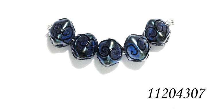 11204307 - Five Blue Pearl Surface w/Black String Crystal Beads