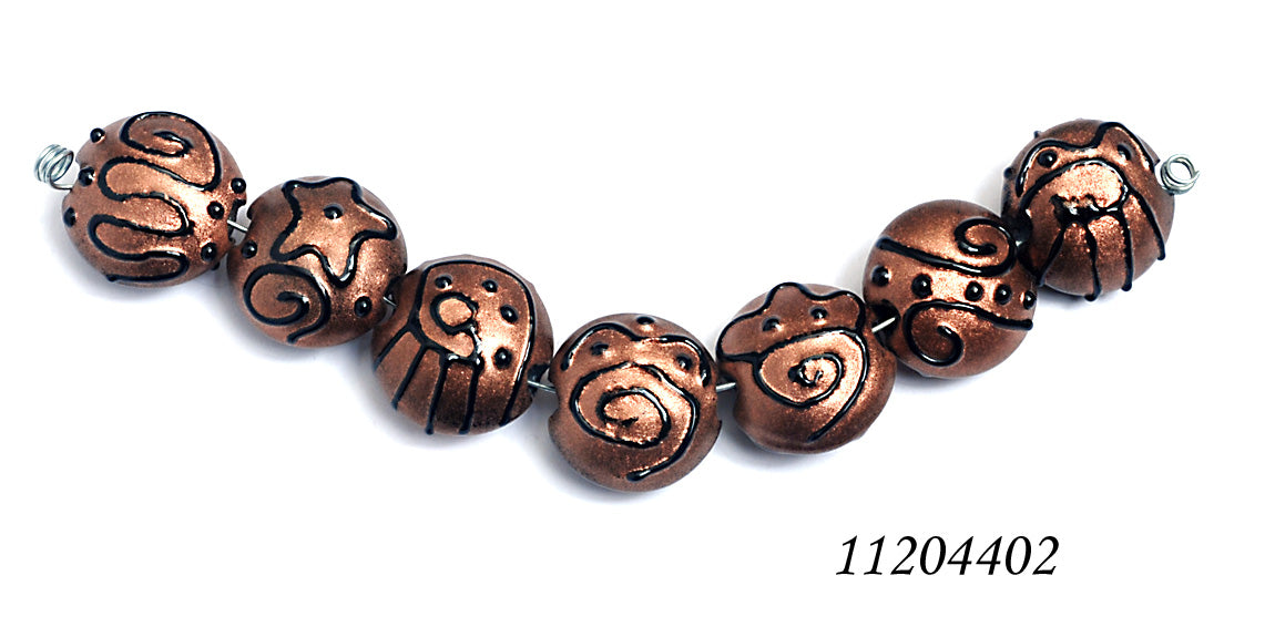 11204402 - Seven Copper Pearl Surface w/Black Swirl Lentil Beads