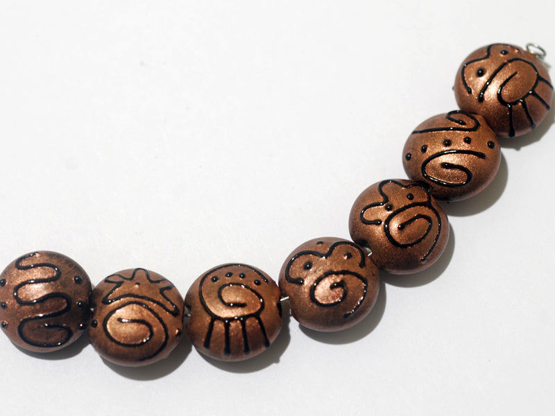 11204402 - Seven Copper Pearl Surface w/Black Swirl Lentil Beads