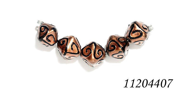 11204407 - Five Copper Pearl Surface w/Black Swirl Crystal Beads