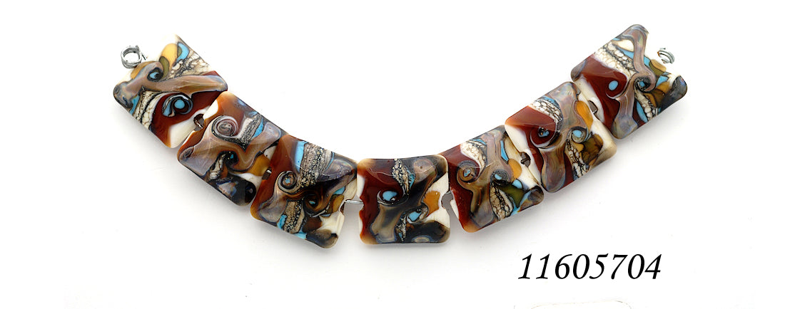 11605704 - Seven Dark Brown Silver Ivory Pillow Beads