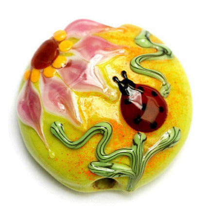11833102 - Ladybug on Spring Green Lentil Focal Bead