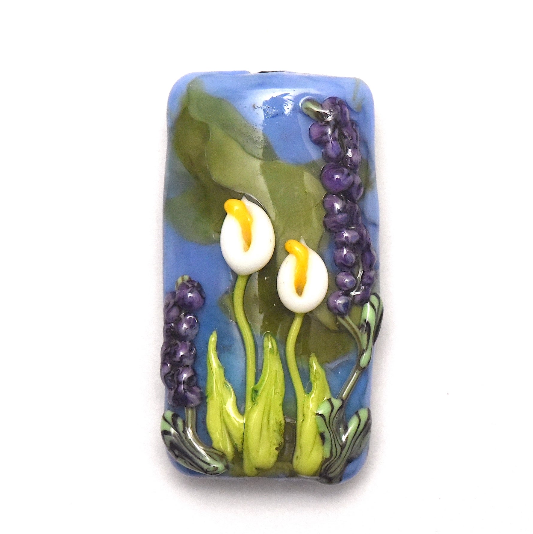 Decorative glass piece with flowers on a white background