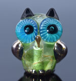 OWL-M-04 - Free Style Owl Bead with Olive Green Dots, size M