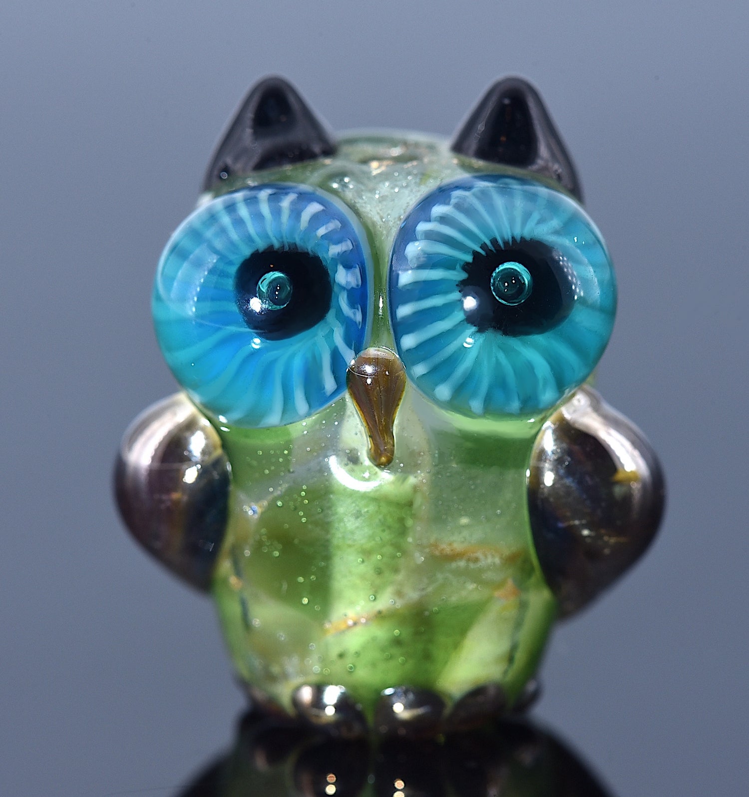 OWL-M-04 - Free Style Owl Bead with Olive Green Dots, size M