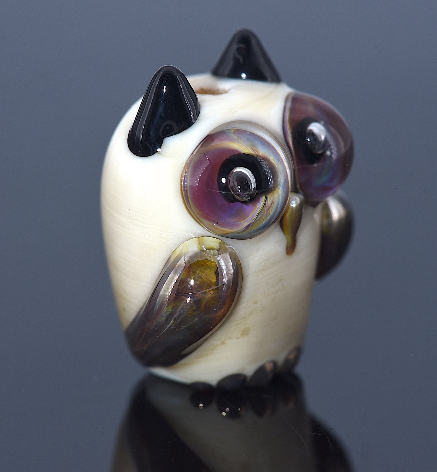 OWL-M-05 - Ivory Owl Bead with Brown Eyes, size M