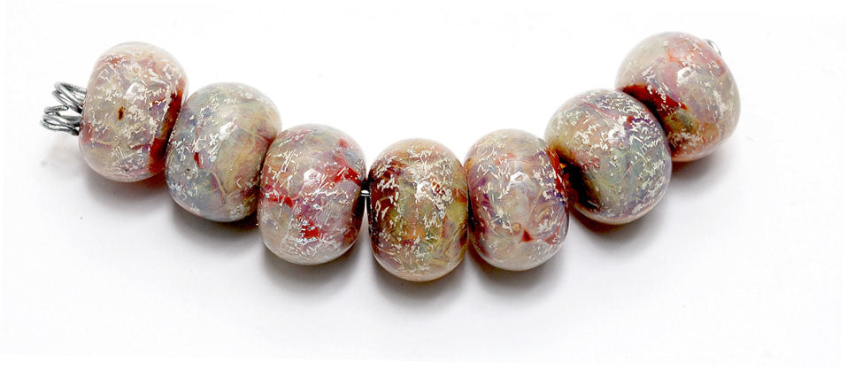 AB01901 - Seven Dark Red/Pearl Gold Dichr Boro Rondelle Beads
