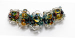 AB00311 - Five Graduated Dark Red w/Multi  Dots Dic Boro Beads