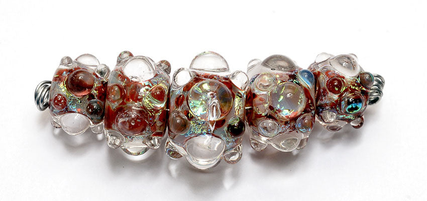 AB00811 - Five Graduated Orange w/Clear Dots Dichroi Boro Bead