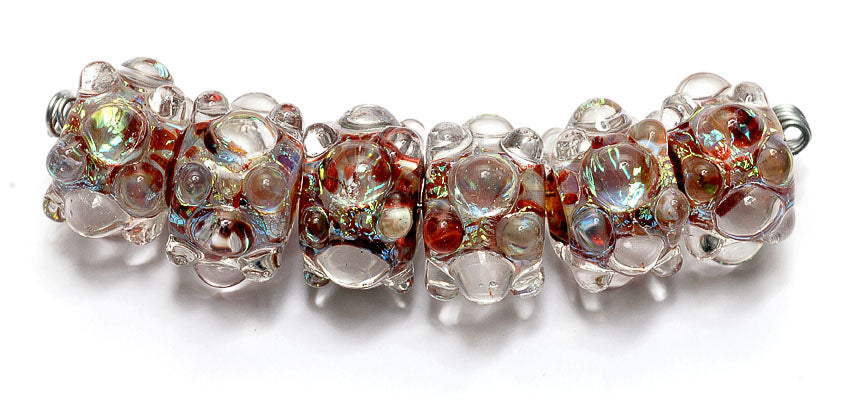 AB00821 - Six Orange w/Clear Dots Dichroi Boro Rondelle Beads