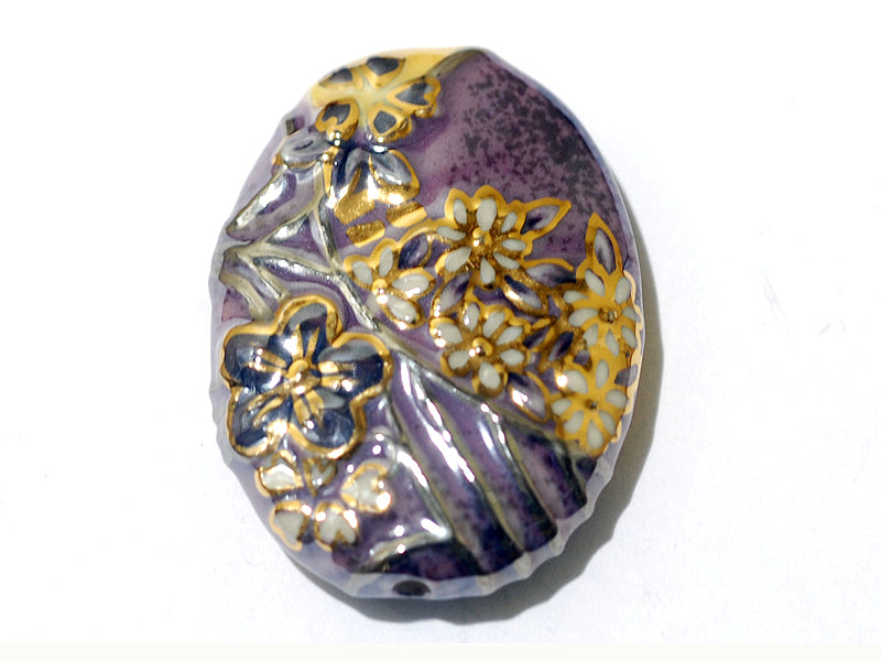 HA012432 - 24x32mm Porcelain Puffed Oval Lavender/Floral
