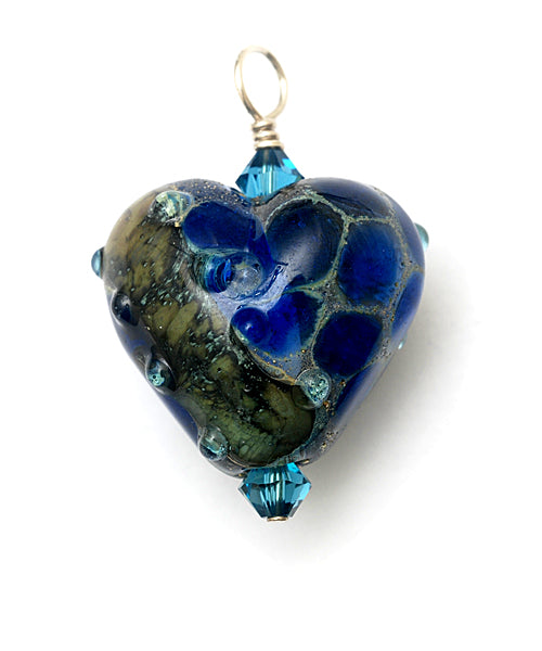 HP-11813705 - Deep Ocean Blue w/Silver Foil Heart Pendant