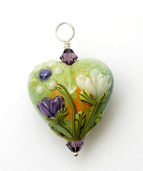HP-11819105 - Green w/White & Purple Flora Heart Pendant
