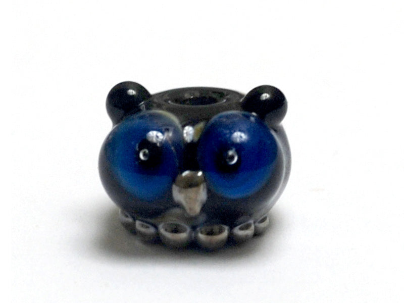 OWL-S-03 - Free Style with Black Base and Silver Dots Owl Rondelle Bead