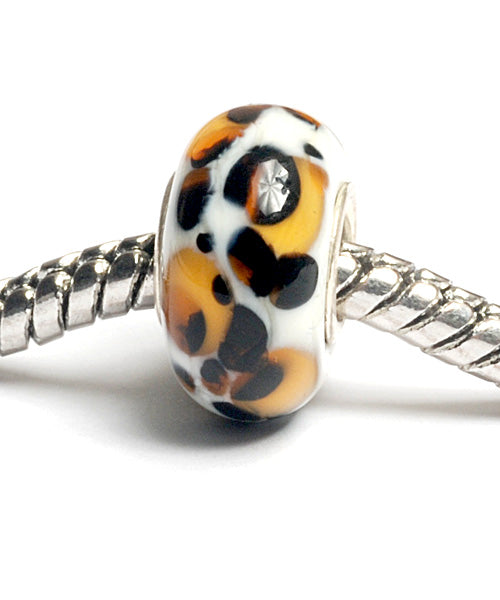 SC10055 - Large Hole Ivory w/Amber & Black Dots Rondelle Bead