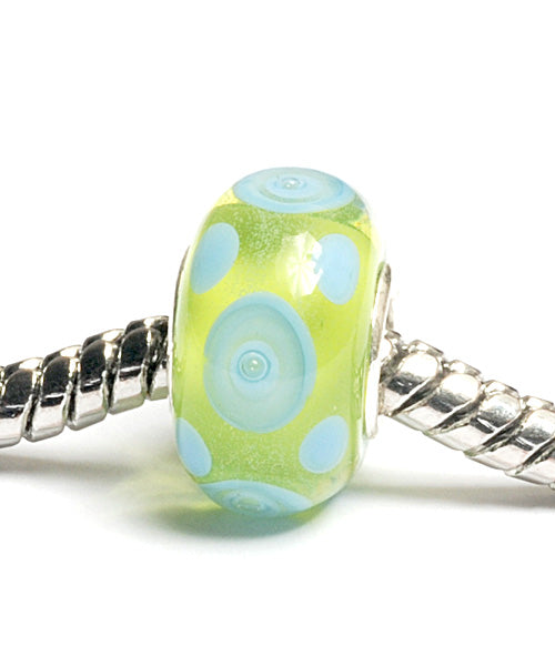 SC10074 - Large Hole Green w/Light Blue Dots Rondelle Bead