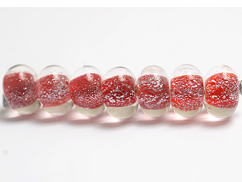 ST12 Clearance - Seven Red with Silver Dichroic Rondelle Beads