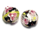 10106502 - Seven Pink/Black/Green Silver Foil Lentil Beads