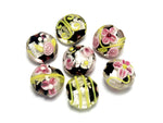 10106502 - Seven Pink/Black/Green Silver Foil Lentil Beads