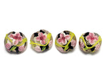 10106512 - Four Pink/Black/Green Silver Foil Lentil Beads