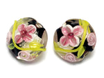 10106512 - Four Pink/Black/Green Silver Foil Lentil Beads
