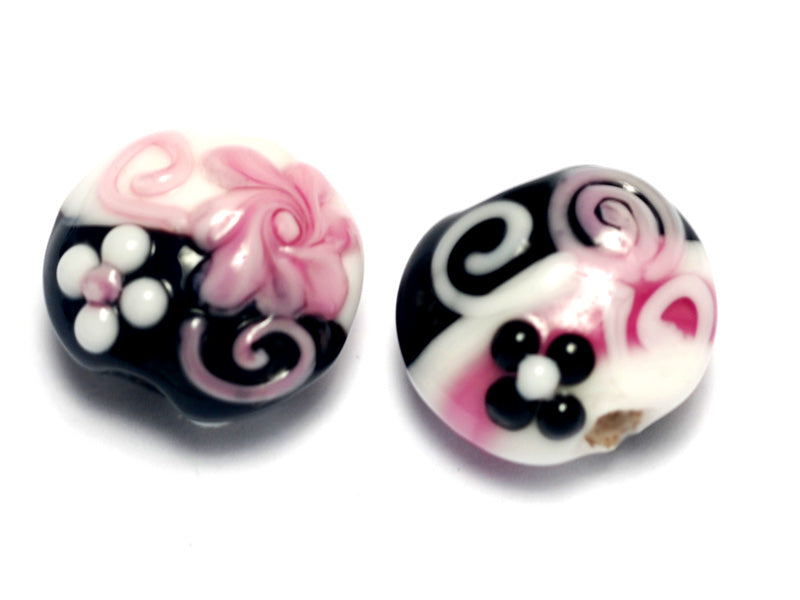 10107102 - Seven Black & White w/Pink Lentil Beads