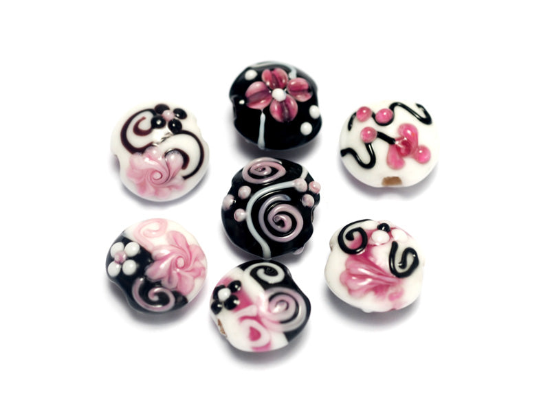 10107102 - Seven Black & White w/Pink Lentil Beads