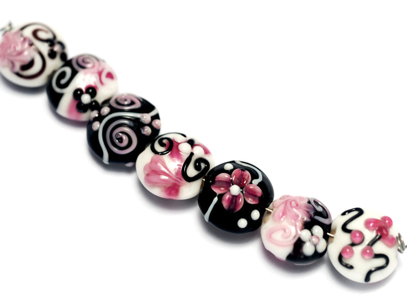 10107102 - Seven Black & White w/Pink Lentil Beads