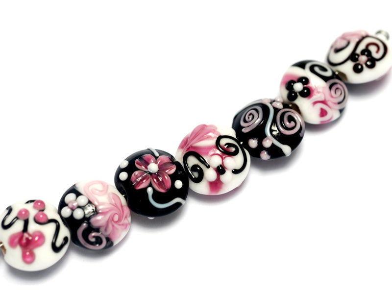 10107102 - Seven Black & White w/Pink Lentil Beads