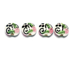 10107512 - Four White w/Black & Pink Flowers Lentil Beads