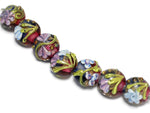10108302 - Seven Hot Pink w/Purple Floral Lentil Beads
