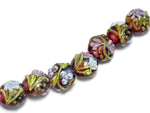 10108302 - Seven Hot Pink w/Purple Floral Lentil Beads
