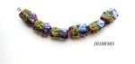 10108303 - Six Hot Pink w/Purple Floral Mini Kalera Beads