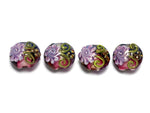 10108312 - Four Hot Pink w/Purple Floral Lentil Beads