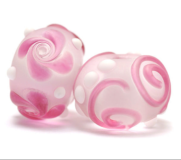 10108501 - Seven Pink/White Frosted Rondelle Beads
