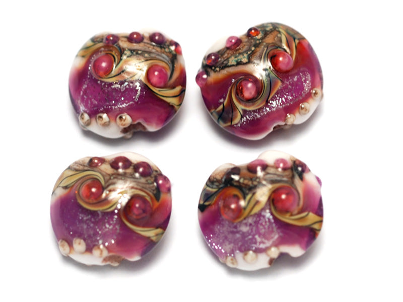 10109012 - Four Cranberry Stardust Lentil Beads