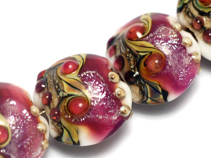 10109012 - Four Cranberry Stardust Lentil Beads