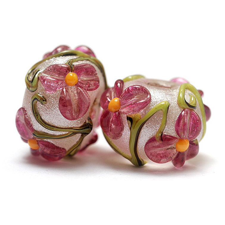 10109301 - Seven Fuchsia Flower Rondelle Beads
